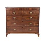 EARLY NINETEENTH CENTURY MAHOGANY CHEST OF DRAWERS, the moulded oblong top above a crossbanded