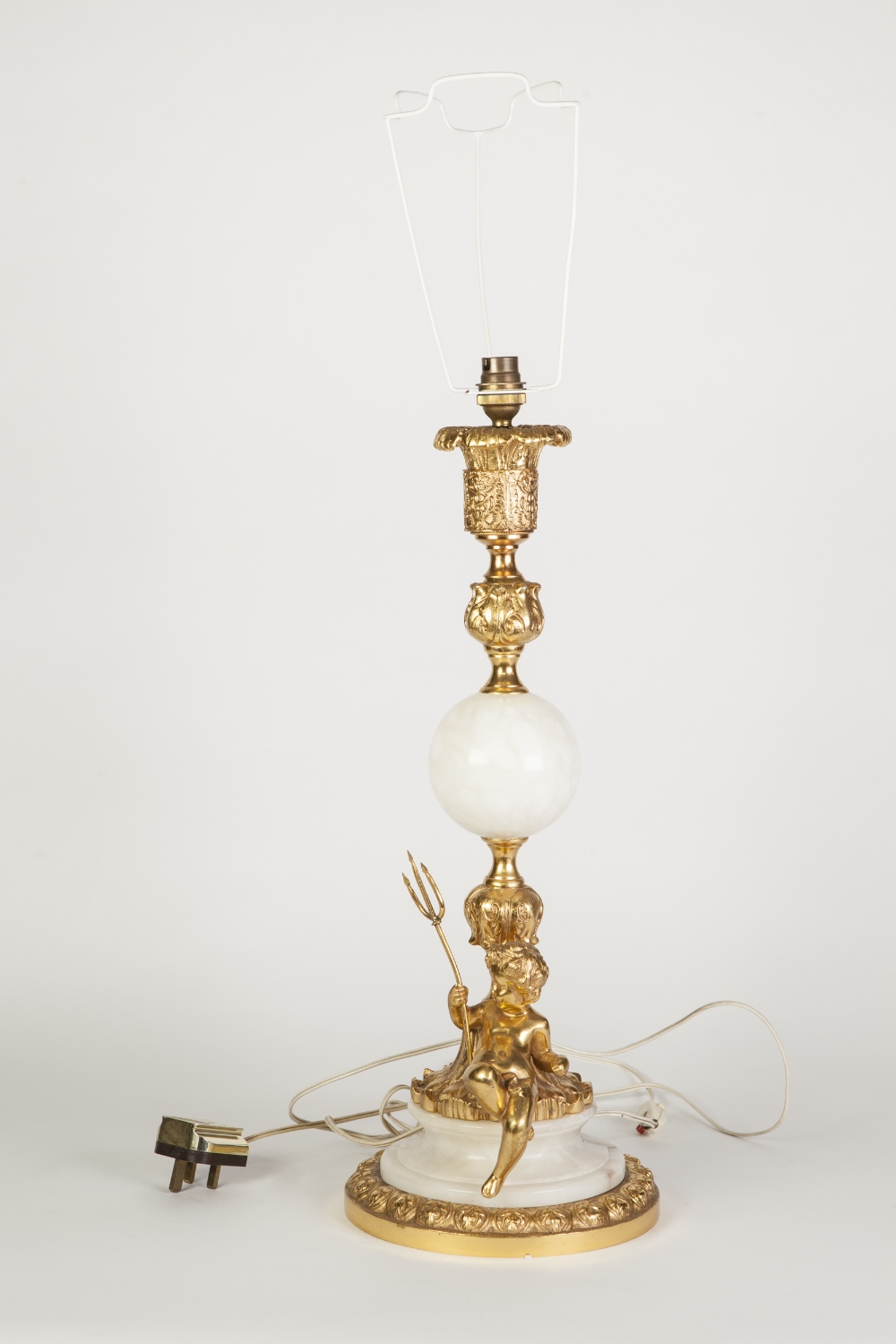 PAIR OF MODERN GILT METAL TABLE LAMPS SURMOUNTED BY CHERUBS, AND ANOTHER, SIMILAR, LARGER EXAMPLE, - Image 2 of 2