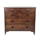 EARLY NINETEENTH CENTURY MAHOGANY CHEST OF DRAWERS, the moulded oblong top above two short and three