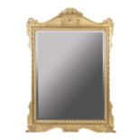 MODERN GILT PAINTED COMPOSITION WALL MIRROR, the oblong bevel edged plate housed in a moulded