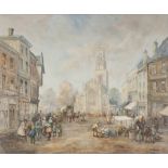 M.J. RENDELL (TWENTIETH CENTURY) OIL PAINTING ON CANVAS By gone street scene with figures and