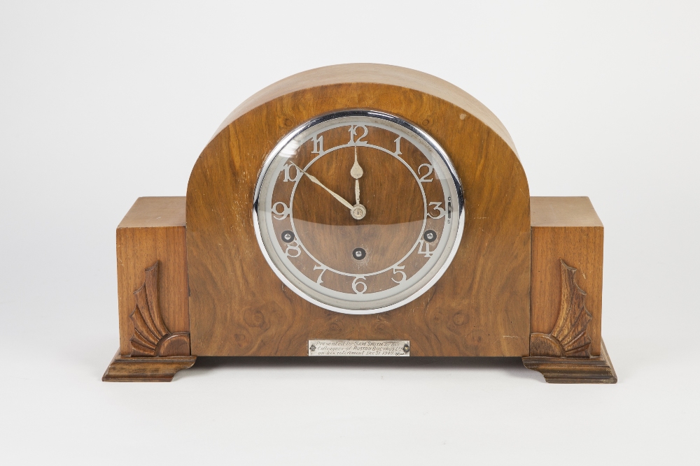 GARRARD, ENGLISH MADE WALNUT CASED MANTEL CLOCK, with 8 days striking and chiming movement