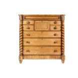 VICTORIAN MAHOGANY LARGE CHEST OF DRAWERS, the shaped oblong top above a 'secret' frieze drawer with