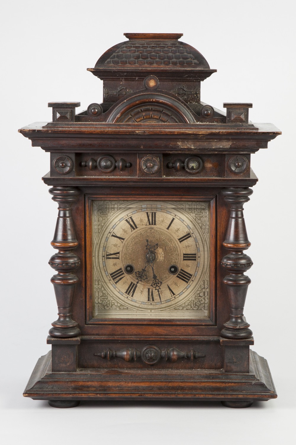 LATE 19th CENTURY GERMAN WALNUT CASED MANTEL CLOCK with Jungmans movement striking on a coiled gong