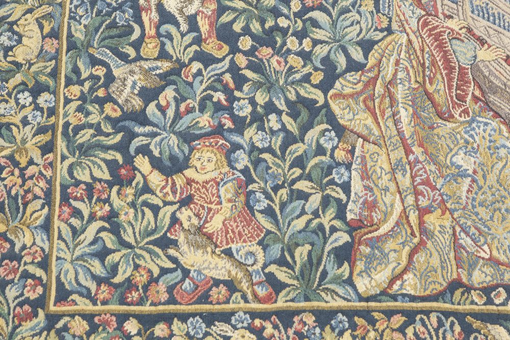 A MODERN WALL TAPESTRY BY HINES OF OXFORD, depicting a medieval scene 'The Lady at the Harpsiechord' - Image 2 of 2