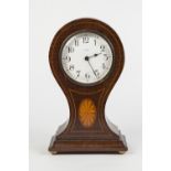 EDWARDIAN INLAID MAHOGANY '8 DAY' MANTLE CLOCK, the 3 ¼" Arabic dial powered by a spring driven drum