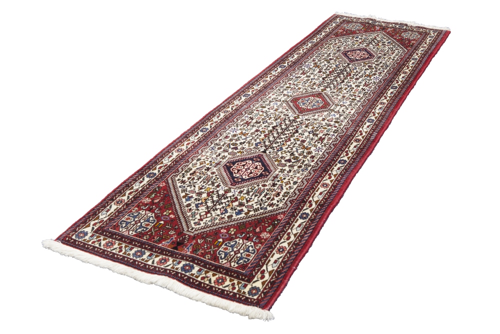 IRANIAN RUNNER WITH TRIPLE POLE MEDALLION PATTERN, on an off-white with pointed end and all over