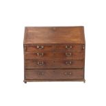 GEORGE III MAHOGANY BUREAU, of typical form, the interior fitted with short drawers and pigeon holes