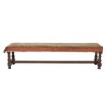 VICTORIAN POLLARD OAK WINDOW SEAT, the oblong padded seat covered in pale pink plush, and raised