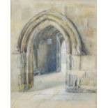 JESSIE SAYER WATERCOLOUR DRAWING 'Entrance to Jerusalem Chamber, Westminster Abbey' signed and dated