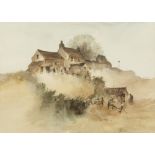 LES HARRIS WATERCOLOUR DRAWING Hilltop farm Signed and dated 1981 10" x 14" (25.4cm x 35.6cm)