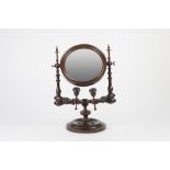 LATE NINETEENTH/ EARLY TWENTIETH CENTURY TURNED WOOD SHAVING MIRROR, the 7" circular plate within