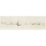 WILLIAM LIONEL WYLLIE (1853-19230 ARTIST SIGNED ETCHING View of the Thames with masted ships 3 ½"
