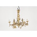 SIX LIGHT FLORAL CAST ORMOLU ELECTROLIER, with flowerheads and scrolling leaves cast to the arms and