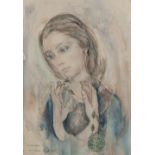 CAROL MAGDALENA BEDNAR (Twentieth Century) WATERCOLOUR DRAWING Bust portrait of a lady 'The