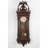 LATE NINETEENTH/ EARLY TWENTIETH CENTURY WALNUT VIENNA WALL CLOCK, of typical form with a subsidiary