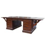 VICTORIAN MAHOGANY KNEEHOLE PARTNERS DESK, the inlet top with fold down extensions to short sides,