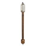 BARLOW, STOCKPORT, NINETEENTH CENTURY WALNUT STICK BAROMETER, the two piece bone scale marked from
