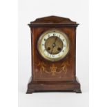 EDWARDIAN INLAID MAHOGANY CASED MANTEL CLOCK with R & Co., French movement striking on a coiled