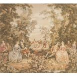 A FRENCH MACHINE WOVEN PICTORIAL TAPESTRY, depicting courtiers and ladies in couples in a romantic