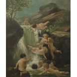 PHILIP RICHARD MORRIS (1838-1902) OIL PAINTING ON BOARD Nine putti playing at a waterfall Signed 13"