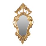 NINETEENTH CENTURY ITALIAN SMALL CARVED AND GILT WOOD GIRANDOLE with cartouche shaped mirror