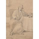 UNATTRIBUTED (Eighteenth Century British School) PENCIL DRAWING HEIGHTENED IN WHITE Gentleman seated