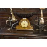 A SMALL EDWARDIAN INLAID MAHOGANY CASED MANTEL CLOCK