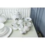 FOURTEEN PIECE MONOCHROME PAINTED JAPANESE EGGSHELL PORCELAIN PART TEA SERVICE, the cups lithophaned