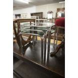 A MODERN NEST OF TABLES, CHROME FRAME WITH GLASS TOPS (3)