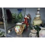 A WILTON WARE LUSTRE HEXAGONAL JAR AND COVER, A STUDIO POTTERY SQUAT VASE, ROYAL ART POTTERY JUG,