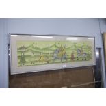 INDIAN SCHOOL WATERCOLOUR DRAWING Procession with figures, elephant & horse 9 1/2" x 36" (24.2cm x