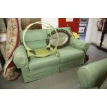 A PAIR OF MULTIYORK SOFAS FROM THE INCA RANGE, IMMACULATE CONDITION WITH GREEN PATTERNED