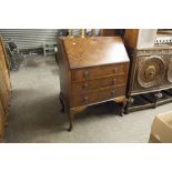 PLAIN POLISHED WOOD BUREAU, WITH FALL FRONT AND THREE DRAWERS BENEATH