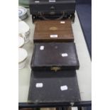 AN OAK CASED SET OF SILVER PLATED FISH KNIVES AND FORKS, TWO OTHER BOXES WITH KNIVES AND FORKS AND