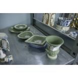 EIGHT PIECES OF WEDGWOOD BLUE AND GREEN JASPERWARE (8)