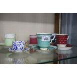 FIVE FENTON CHINA 'SPECIMEN' CUPS AND SAUCERS AND A COALPORT SPECIMEN CUP AND SAUCER (12)