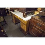 A SATINWOOD PEDESTAL DRESSING TABLE, WITH THREE DRAWERS OVER TWO CUPBOARDS, WHITE MARBLE TOP, 4'