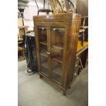EARLY TWENTIETH CENTURY MAHOGANY TWO DOOR DISPLAY CABINET, with cabriole supports, 54 ½" high