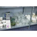 CAITHNESS CRYSTAL VASE, BOXED, TWO CUT GLASS BISCUIT BARREL, BRANDY BALLOONS, WINES ETC.......