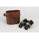 CIRCA 1930'S/40'S PAIR GERMAN SMALL BINOCULARS black japanned aluminium and brass "TRIEDER