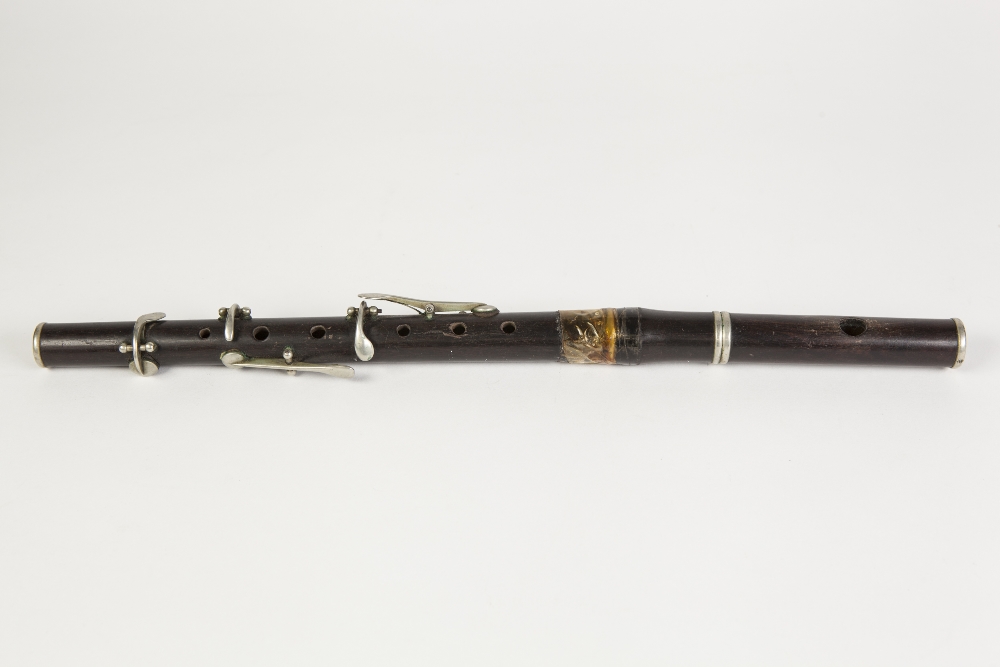 EARLY 20TH CENTURY HARDWOOD AND PLATED METAL THREE PART FLUTE mouth piece and small linking