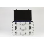 THREE MODERN TEXTURED ALUMINIUM COIN COLLECTORS CASES suitcase shaped with plush lined interior each