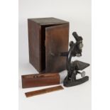 COOKE TROUGHTON & SIMMS YORK, BLACK JAPANNED MICROSCOPE in mahogany box (as found), together with