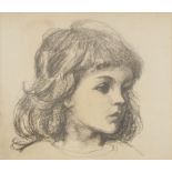 LEWIS DAVIS (PINNER, MIDDLESEX) MID 20TH CENTURY CHARCOAL DRAWING head, shoulders portrait of a girl