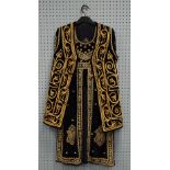 INDIAN BLACK VELVET LONG TOP DRESS with gold wire embroidered paisley decoration and an AFGHAN MAN'S