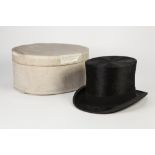 DUNN AND CO., LONDON MOLE SKIN BLACK TOP HAT, in cardboard oval box