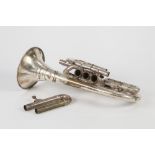 EARLY 20th CENTURY UNBRANDED SILVER PLATED TRUMPET the three keys inlet with mother of pearl, 20 1/