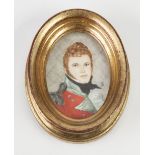 UNATTRIBUTED WATERCOLOUR OVAL PORTRAIT MINIATURE of a gentleman in dress uniform 2 1/2" x 1 3/4" (