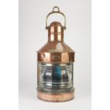 COPPER AND BRASS 'TRAWLING' SHIP'S LAMP, of typical form, the front applied with a plaque stamped: